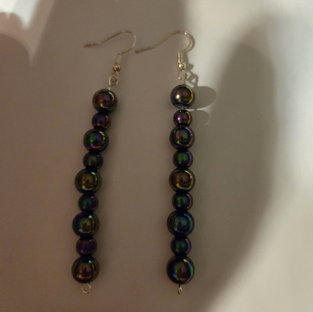 Hand crafted long big and small beaded earrings